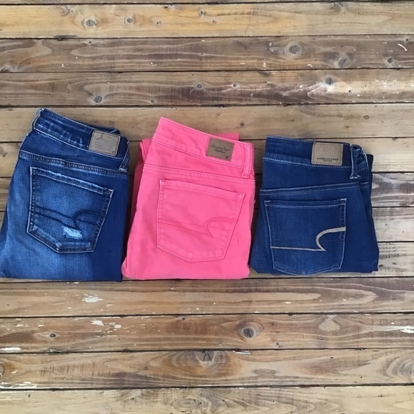 American Eagle jeans 3 bundle tangerine blue jeggings skinny stretchy size 2 - Picture 4 of 11